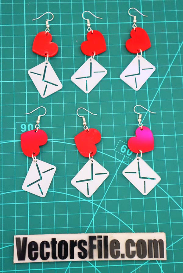 Laser Cut Acrylic Jewellery Design Heart with Letter Earring Template Ai and SVG File