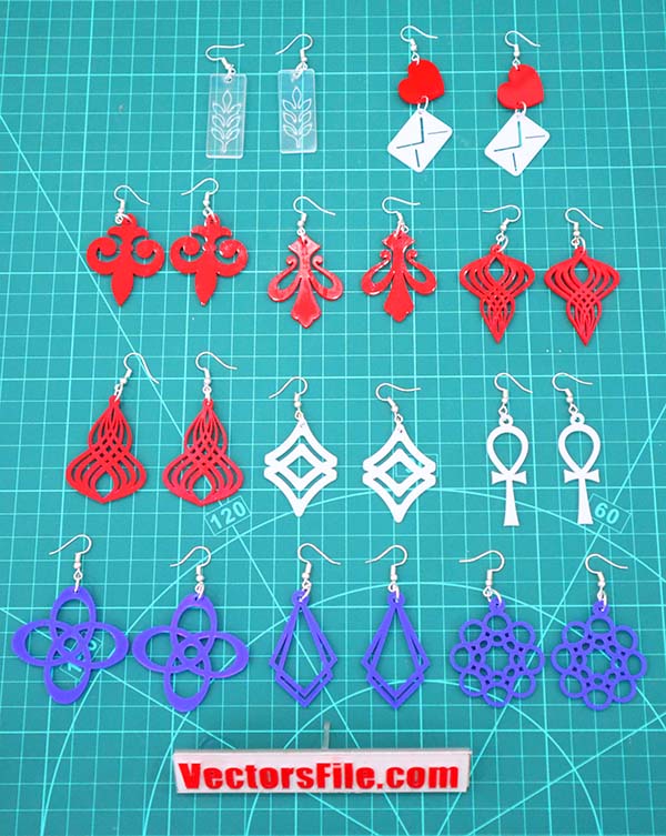 Laser Cut Acrylic Earrings Design 11 Earring Template Set CDR and DXF File for Free Laser Cutting