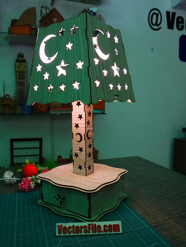 Laser Cut Wooden Decorative Table Lamp with Storage Box with Drawer MDF 3mm CDR File