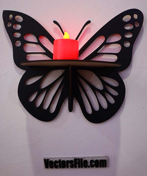 Laser Cut Wooden Butterfly Wall Decorative Shelf CDR and DXF File