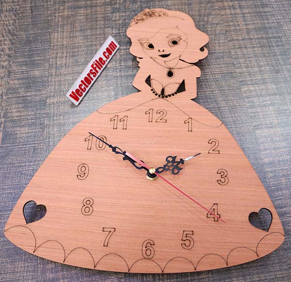 Laser Cut Wooden Doll Clock Wall Clock for Kids Room CDR and DXF File