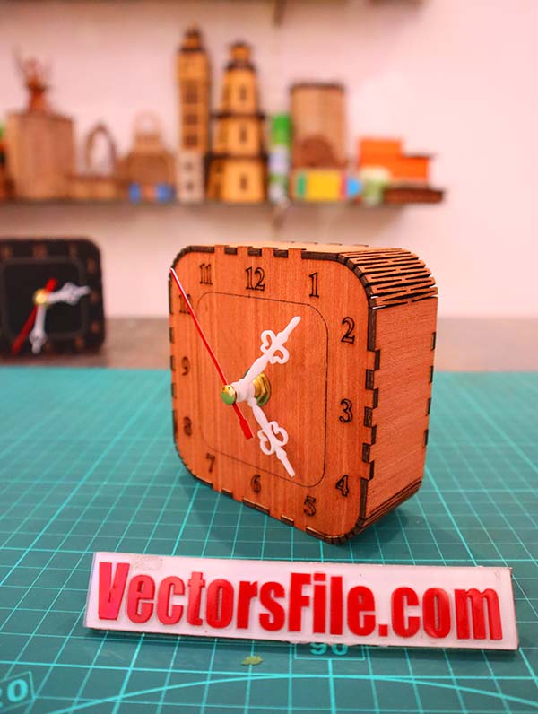 Laser Cut Wooden Clock Square Table Clock Desk Clock SVG and CDR File