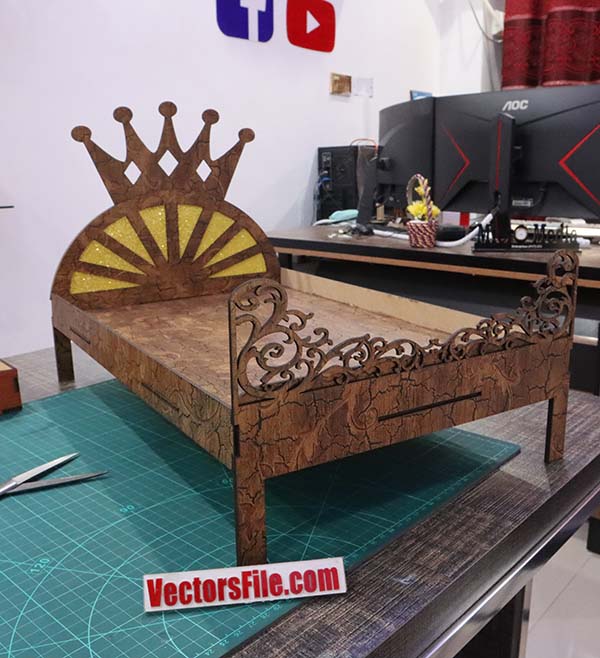 Laser Cut Doll Bed Wooden Doll House Furniture Decorative Small Bed SVG and DXF File