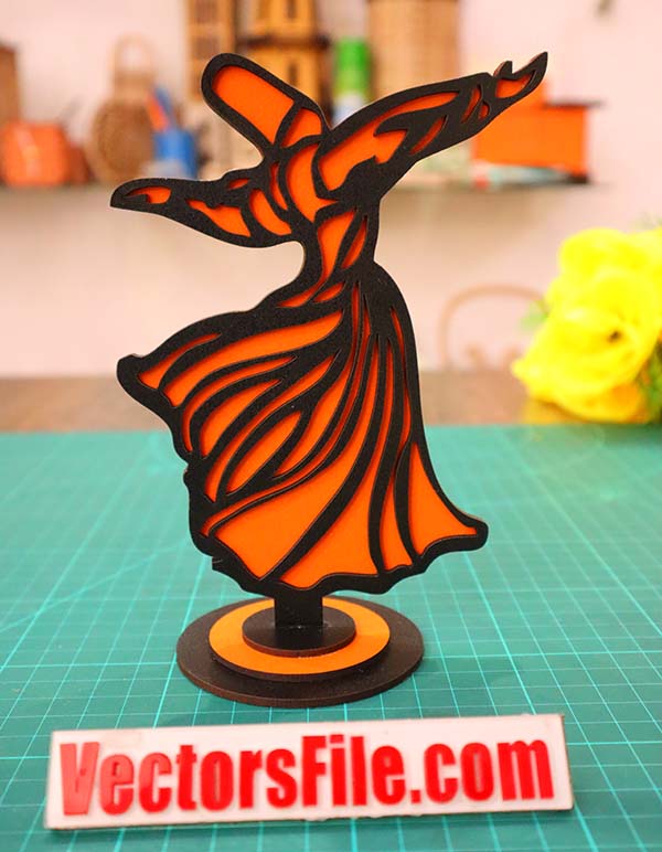 Laser Cut Wooden Sufi Whirling 3D Model CDR and DXF File