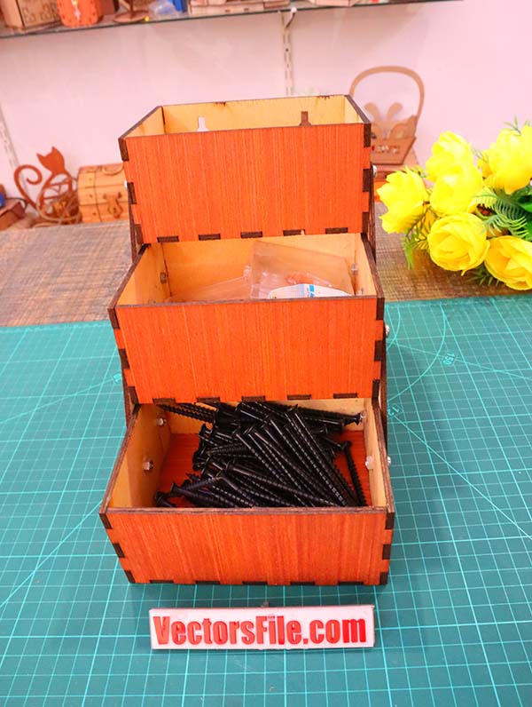 Laser Cut Wooden Tools Box Organizer Toolbox with Drawers Plywood 4mm Vector File