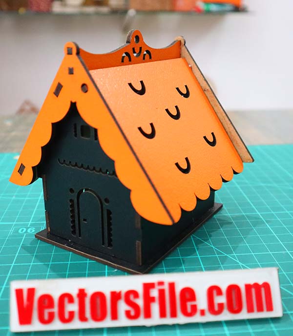 Laser Cut Wooden House Box Small House Jewelry Box Doll House CDR and DXF File