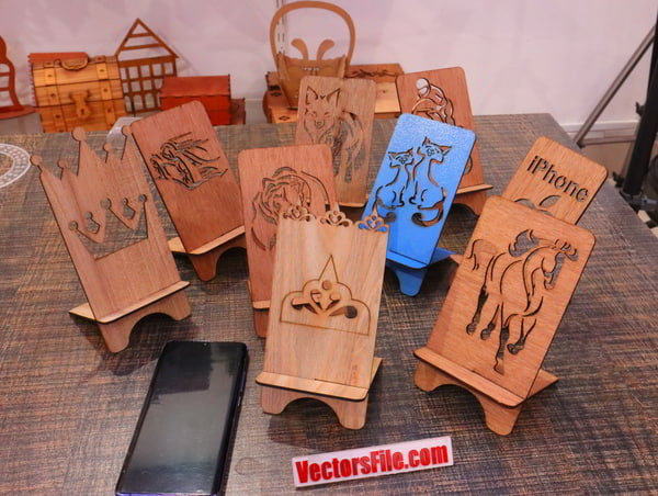 Laser Cut Wooden Mobile Phone Stand Cell Phone Table Stand CDR and DXF Vector File