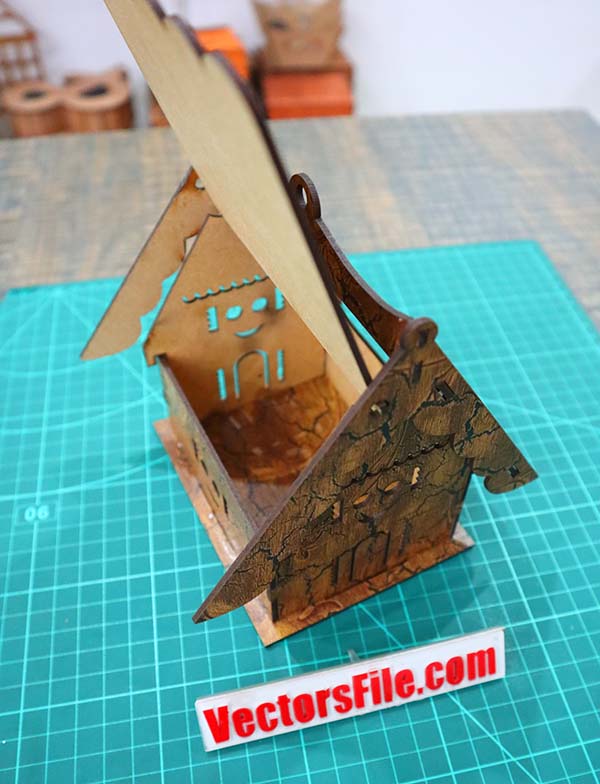 Laser Cut Wooden House Mini House Jewelry Box House Shape Gift Box CDR and DXF File