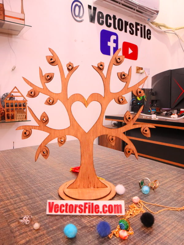 Laser Cut Tree Shape Jewelry Display Decorative Stand Plywood 3mm CDR and DXF File