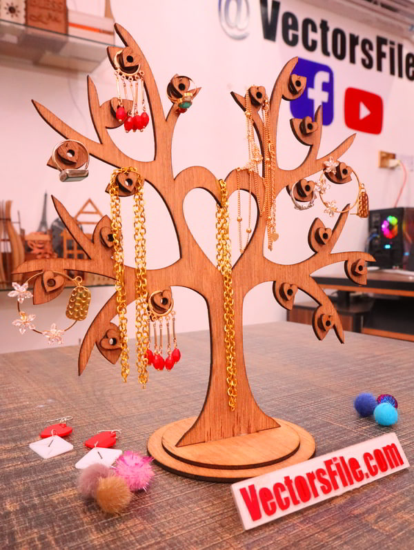 Laser Cut Tree Shape Jewelry Display Decorative Stand Plywood 3mm CDR and DXF File