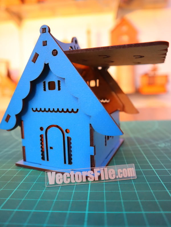 Wooden House Shape Jewelry Box Small House Gift Box Doll House Vector File for Laser Cut