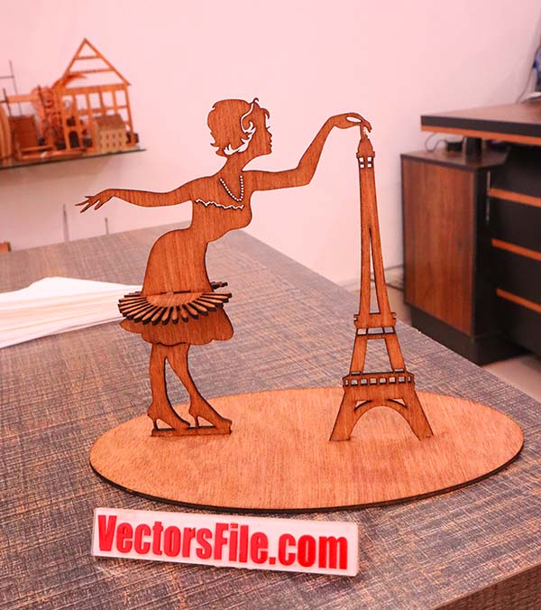 Laser Cut Doll with Eiffel Tower Wooden Napkin Holder CDR and DXF File