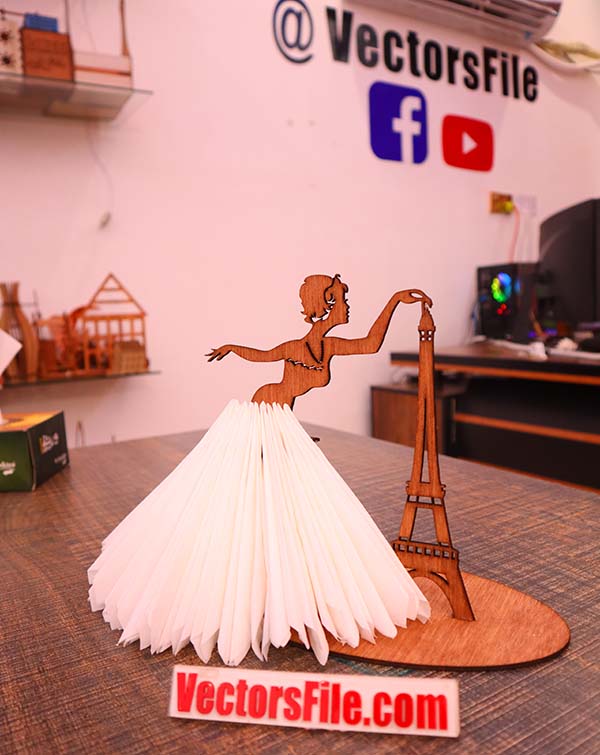 Laser Cut Doll with Eiffel Tower Wooden Napkin Holder CDR and DXF File