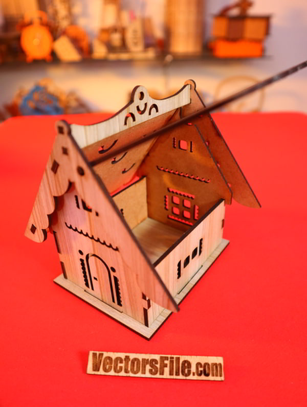 Laser Cut Wooden Mini House Box for Jewelry Small House Gift Box CDR and SVG File