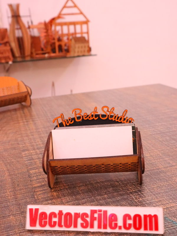 Laser Cut Wooden Business Card Holder Visiting Card Organizer Ai and CDR File
