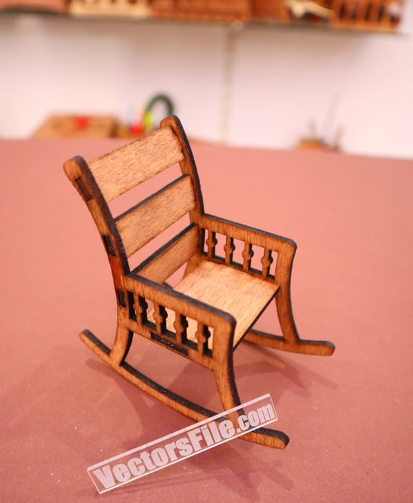 Laser Cut Wooden Mini Chair Doll House Furniture Wood Chair for Barbie Doll CDR and DXF File