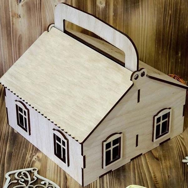 Laser Cut Wooden House Box Jewelry Box House Shape Gift Box CDR and DXF File