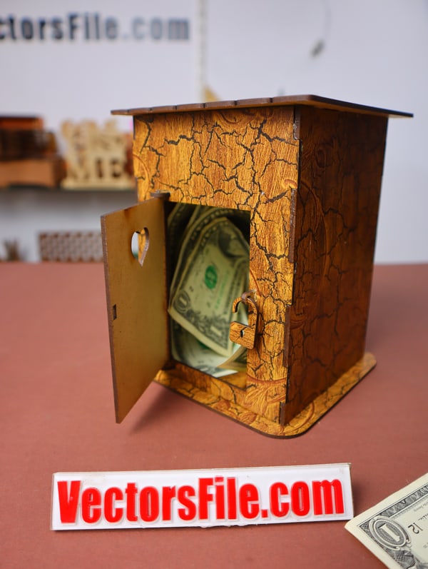 Laser Cut Wooden Saving Money Saving Box Wooden Piggy Bank Box CDR and DXF File