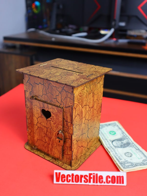 Laser Cut Wooden Saving Money Saving Box Wooden Piggy Bank Box CDR and DXF File
