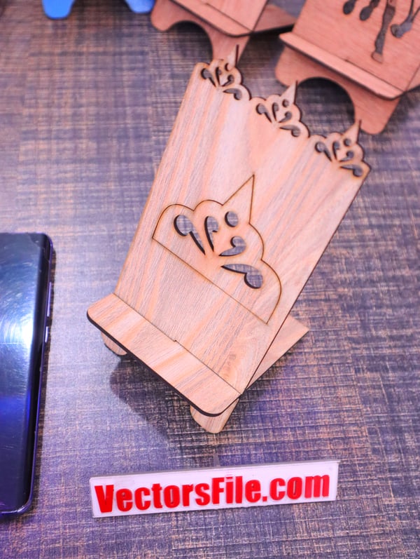 Laser Cut Wooden Mobile Stand King Phone Holder CDR and DXF File