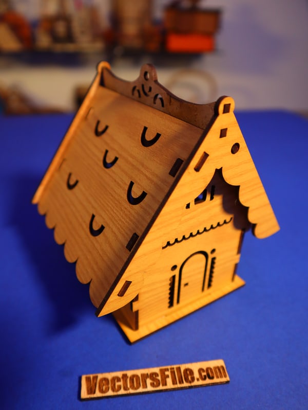 Laser Cut Wooden Mini House for Jewelry Organizer Wooden Jewellery Box CDR and DXF File