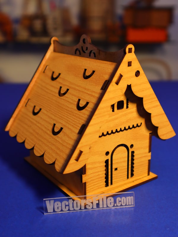 Laser Cut Wooden Mini House for Jewelry Organizer Wooden Jewellery Box CDR and DXF File