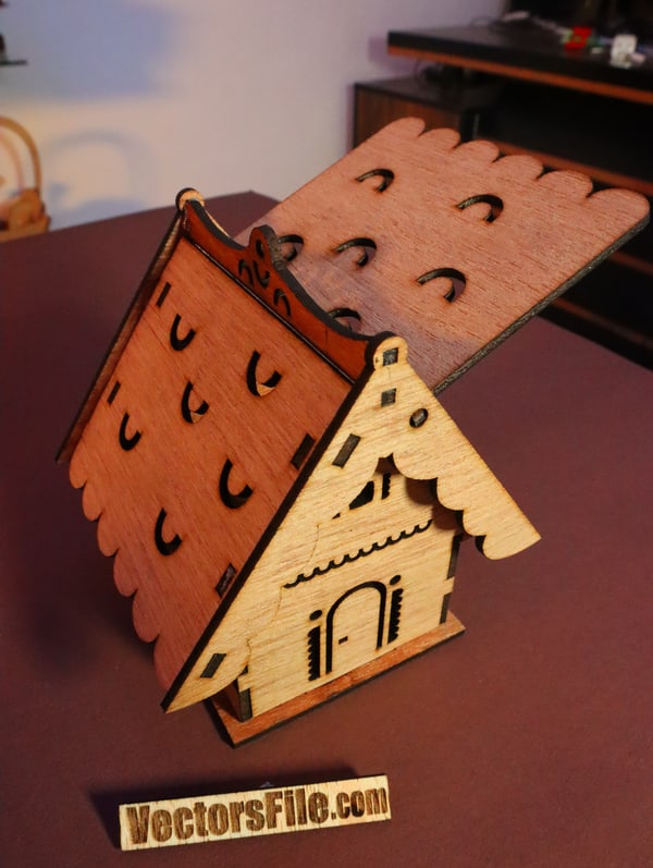 Laser Cut Wooden Mini House Box Jewellery Gift Box CDR and SVG Vector File