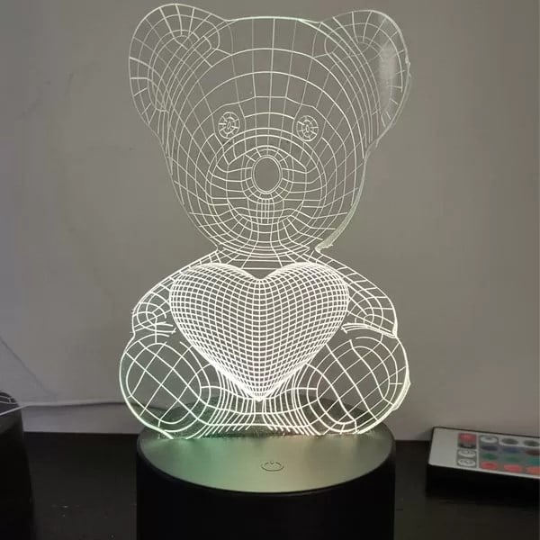 Laser Cut Acrylic Teddy Bear 3D Illusion Night Lamp for Bedroom Free CDR Vector File