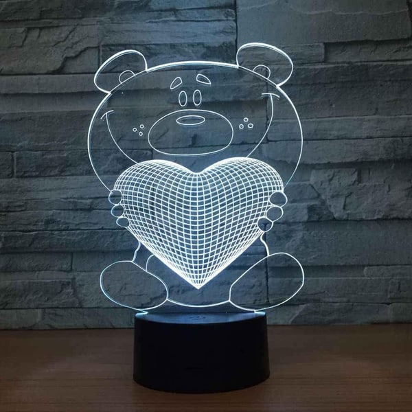 Laser Cut Acrylic 3D Illusion Lamp Teddy Bear Room Table Lamp CDR Vector File