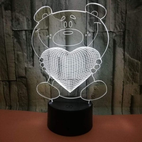 Laser Cut Acrylic 3D Illusion Lamp Teddy Bear Room Table Lamp CDR Vector File