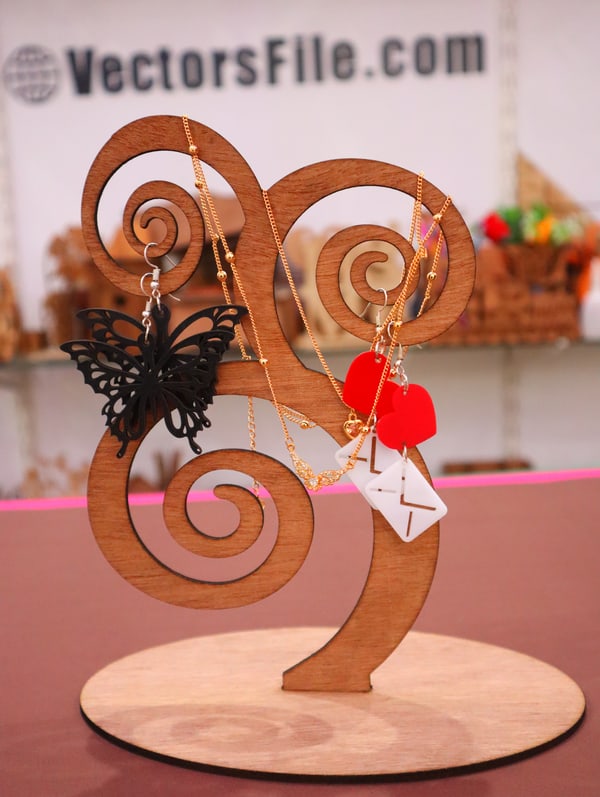 Laser Cut Flower Jewelry Stand Wooden Earring Stand DXF and CDR File