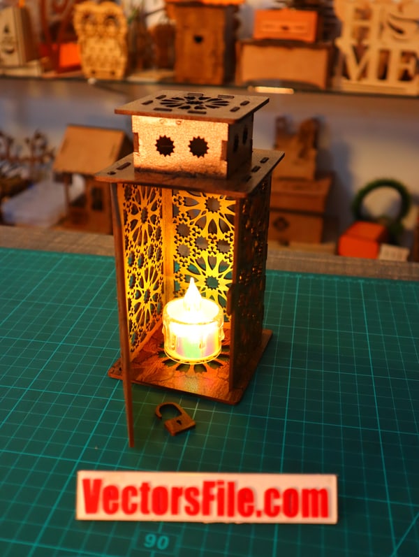 Laser Cut Wooden Lantern Lamp Table Lamp Design Night Light Lamp CDR and DXF File