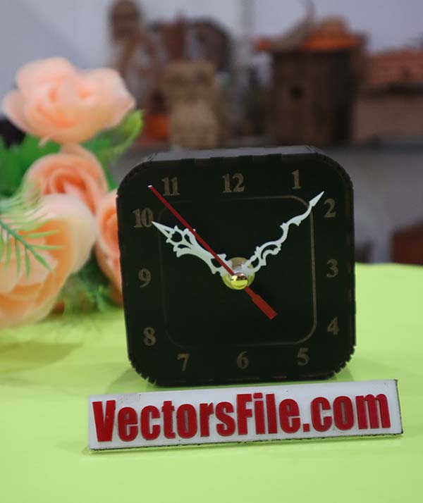 Laser Cut Wooden Table Clock Wooden Desk Clock with Living Hinges DXF and CDR File