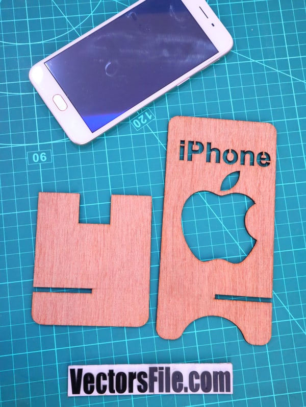 Laser Cut iPhone Logo Mobile Stand Wooden Phone Table Stand DXF and CDR File