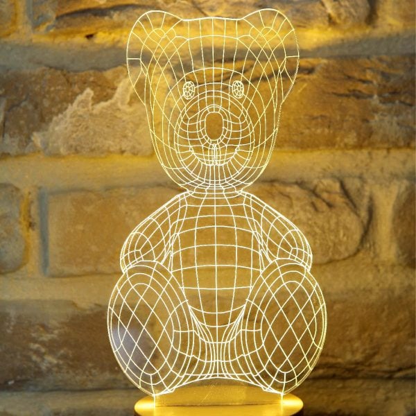 Laser Cut Acrylic Teddy Bear 3D Night Light Lamp Model CDR and DXF File