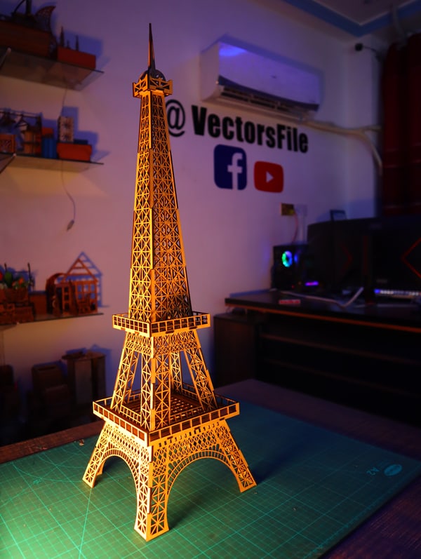 Laser Cut Eiffel Tower 3D Wooden Puzzle Model 3D Wooden Building Design CDR and DXF File