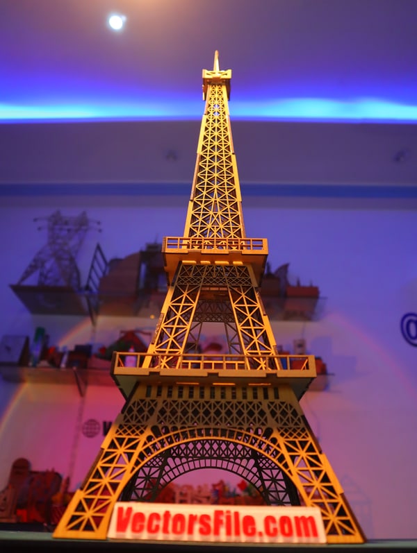 Laser Cut Eiffel Tower 3D Wooden Puzzle Model 3D Wooden Building Design CDR and DXF File