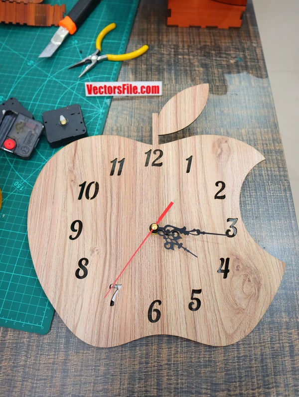 Laser Cut Wooden Wall Clock Design Apple Shape Wall Clock DXF and CDR File