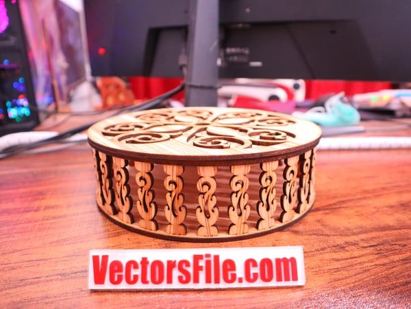 Laser Cut Wooden Round Jewelry Box Chocolate Box Gift Box CDR and SVG File