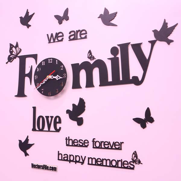 Laser Cut Wooden Family Wall Clock 3D Wooden Puzzle Wall Clock Design CDR and DXF File
