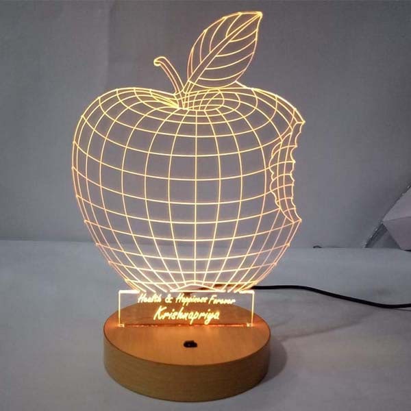 Laser Cut Acrylic Apple 3D Illusion Night Light Lamp Design CDR and DXF File