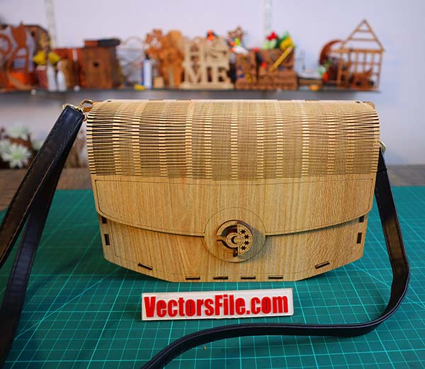 Laser Cut Women Handbag with Living Hinge Wooden Ladies Handbag Wooden Purse Vector File
