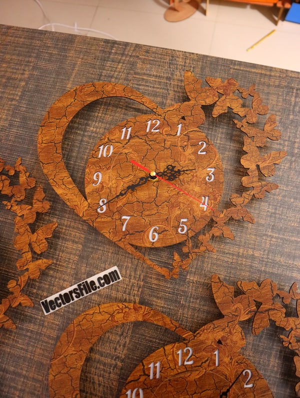 Laser Cut Heart Shape with Butterfly Wall Clock PDF and Ai Vector File