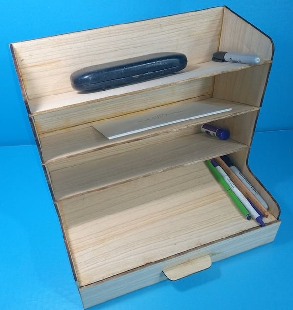 Laser Cut Wooden Office Desk Organizer Pencil Holder with Storage Drawer Plywood 3mm SVG File