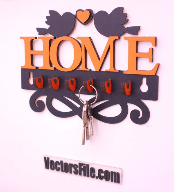 Laser Cut Wooden Home Key Holder Layered Wall Mounted Key Organizer CDR and SVG File