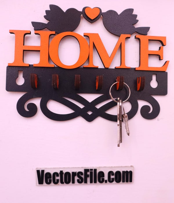 Laser Cut Wooden Home Key Holder Layered Wall Mounted Key Organizer CDR and SVG File