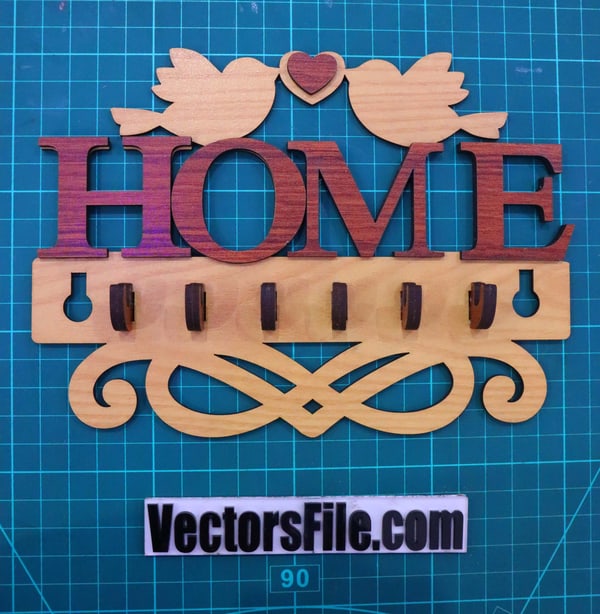 Laser Cut Wooden Wall Mounted Home Key Holder Key Organizer CDR and SVG File