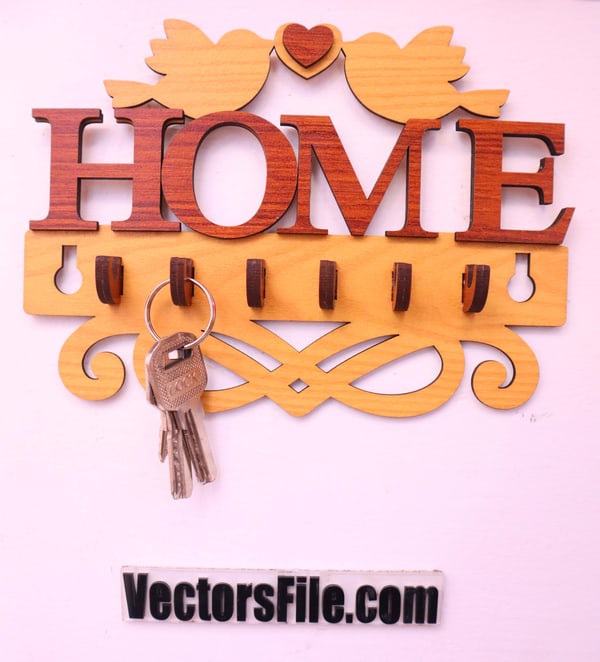Laser Cut Wooden Wall Mounted Home Key Holder Key Organizer CDR and SVG File