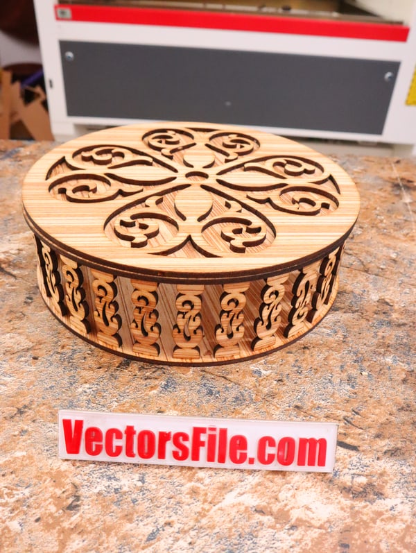 Laser Cut Wooden Round Box Round Jewelry Box Gift Box Wooden Box DXF and Ai Vector File
