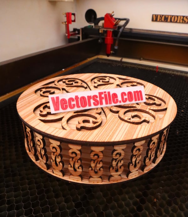 Laser Cut Wooden Round Box Round Jewelry Box Gift Box Wooden Box DXF and Ai Vector File